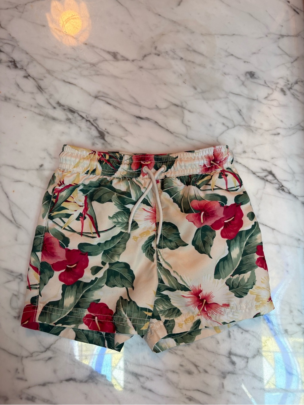Janie and Jack Cream Floral Drawstring Shorts with Pink & Green 18-24m